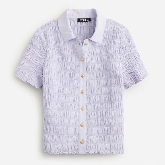 J. Crew Tops - J Crew Smocked button-up shirt cotton-blend voile light blue short sleeve BU278